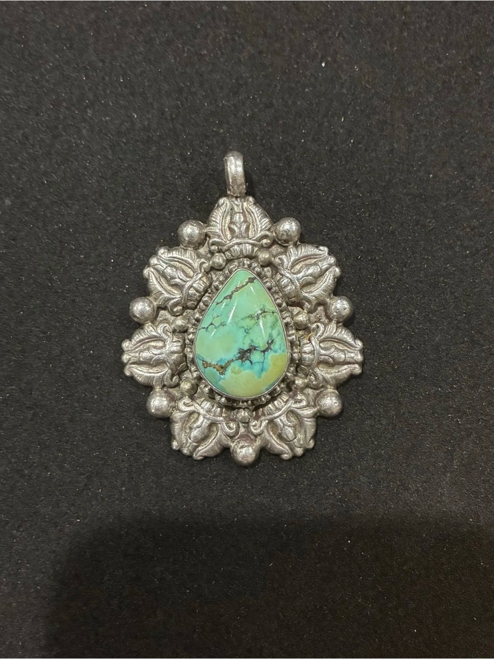 Vintage Navajo Sterling Silver Turquoise Cabochon Pendant